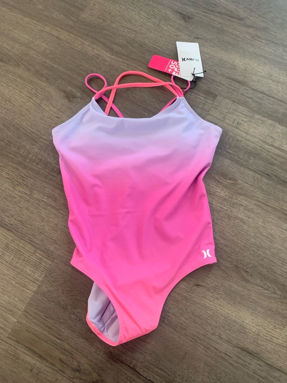 Hurley Pink Ombre Cross-Back One-Piece Swimsuit - Brand New!